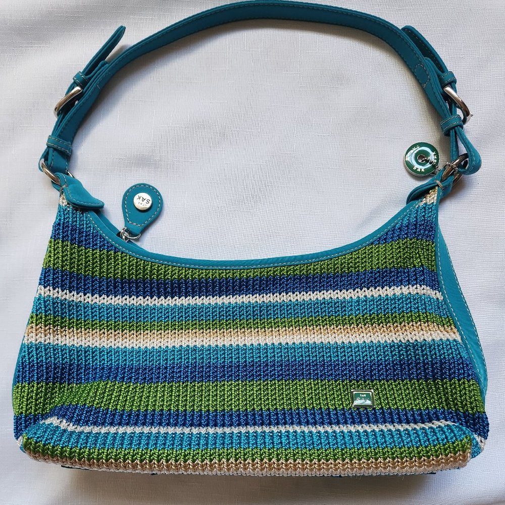 The Sak Blue/Multicolor Sparkly Crochet Knit Women Handbag